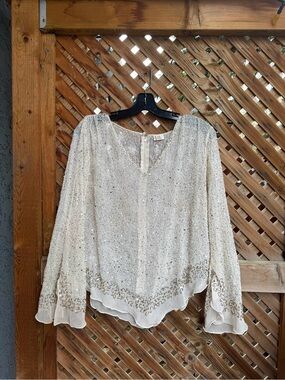 Beaded V-Neck Women's Blouse - Ivory 🤍